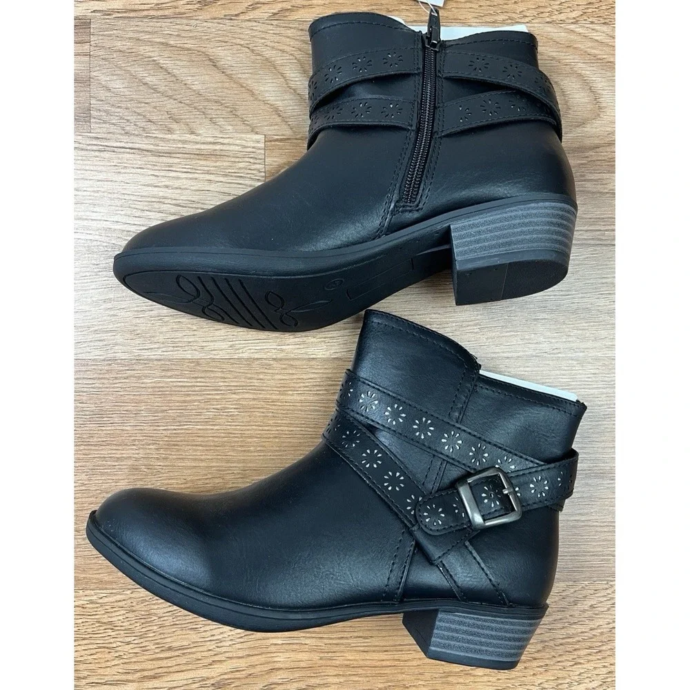 SO Samantha Youth Girls Ankle Boots Booties Strappy Western Black Size 4 NEW